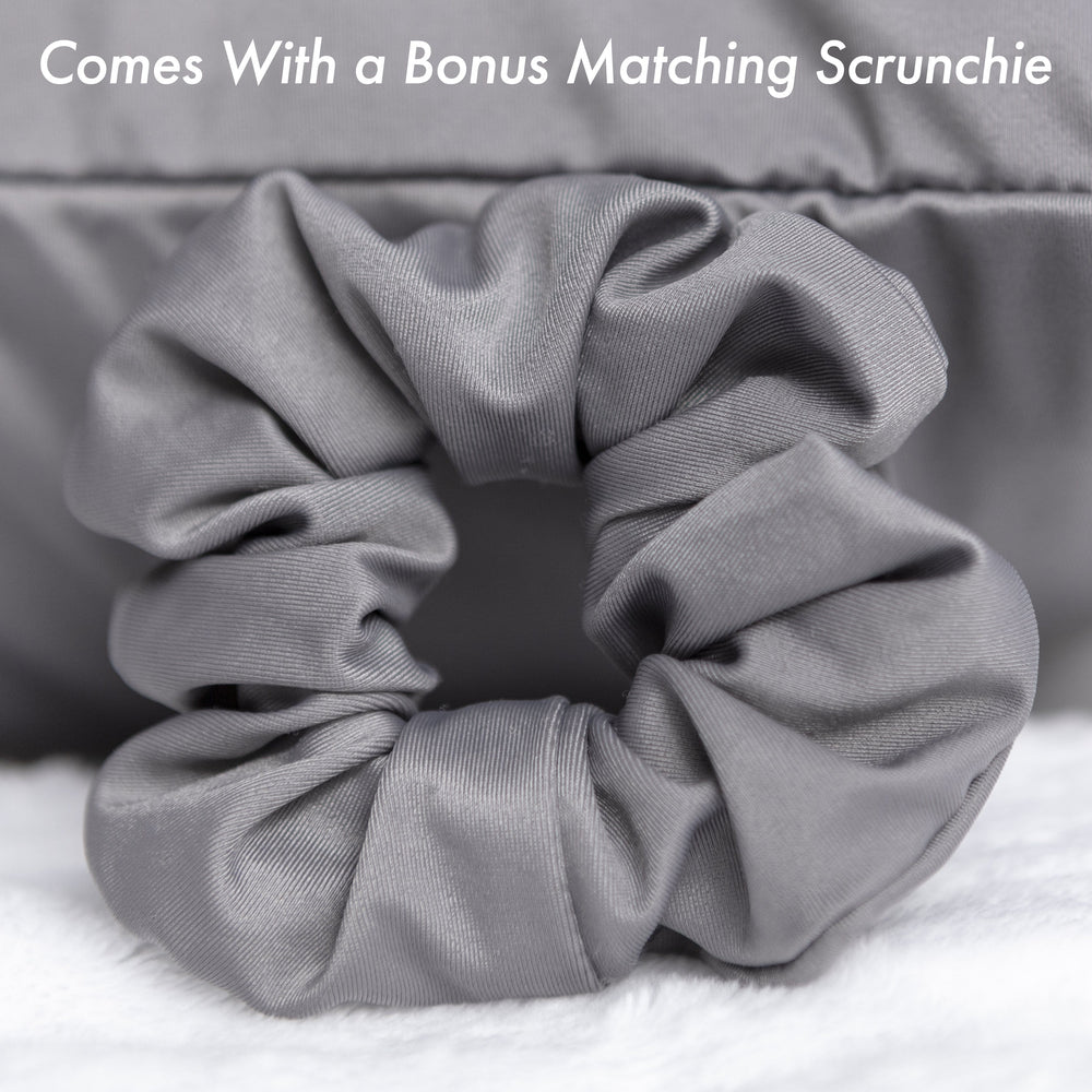 Ultra Silk Like Beauty Pillow Cover - Blend of 85% Nylon and 15% Spandex Means This Cover Is Designed to Keep Hair Tangle Free and Helps Skin - Bonus Matching Hair Scrunchie, Dark Grey, Queen
