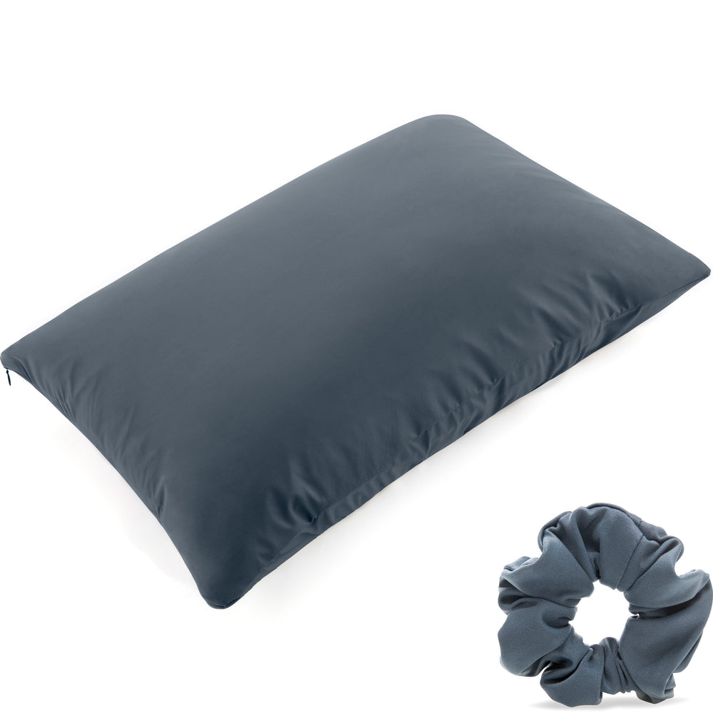 Ultra Silk Like Beauty Pillow Cover - Blend of 85% Nylon and 15% Spandex Means This Cover Is Designed to Keep Hair Tangle Free and Helps Skin - Bonus Matching Hair Scrunchie, Dark Slate, Queen