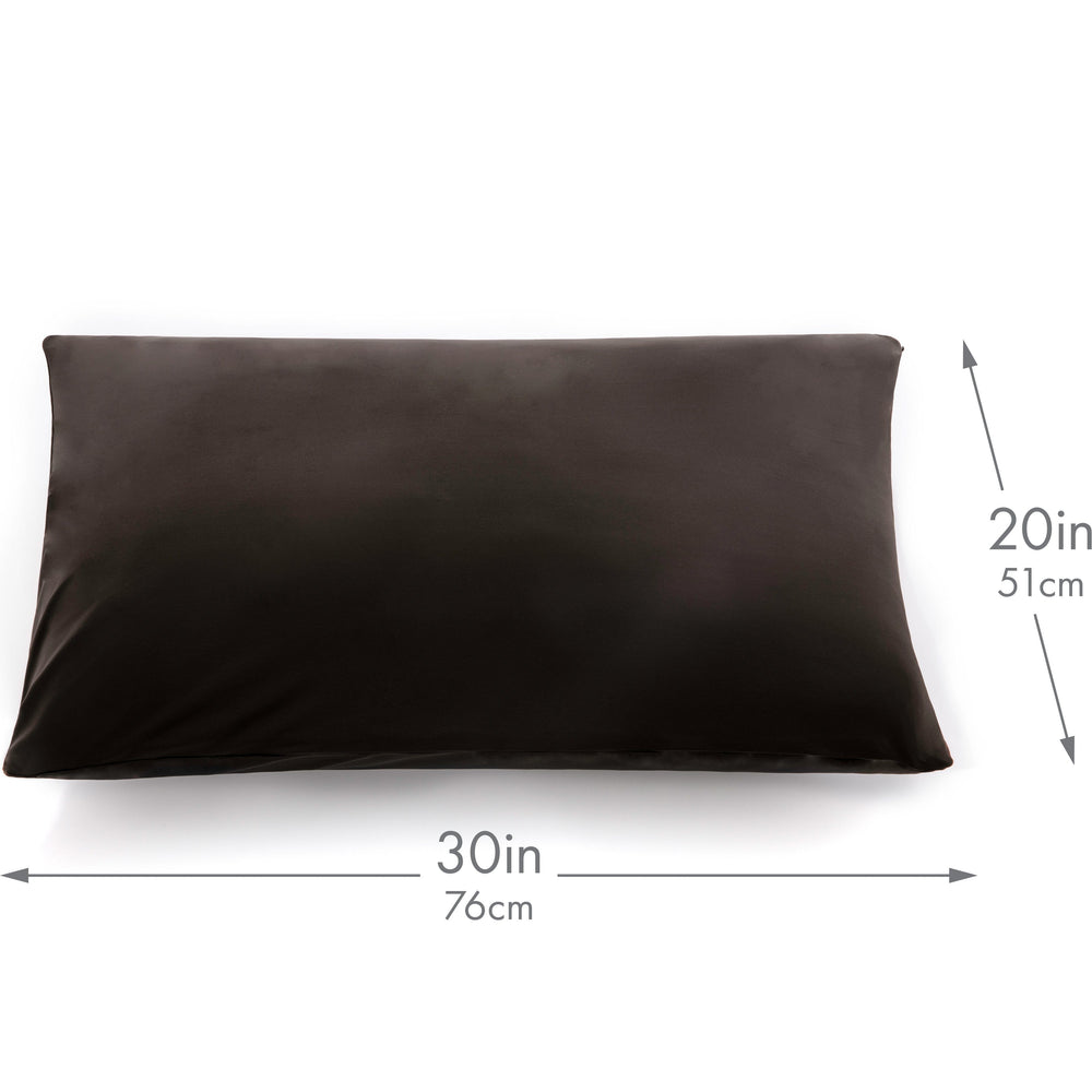 Ultra Silk Like Beauty Pillow Cover - Blend of 85% Nylon and 15% Spandex Means This Cover Is Designed to Keep Hair Tangle Free and Helps Skin - Bonus Matching Hair Scrunchie, Matte Black, Queen