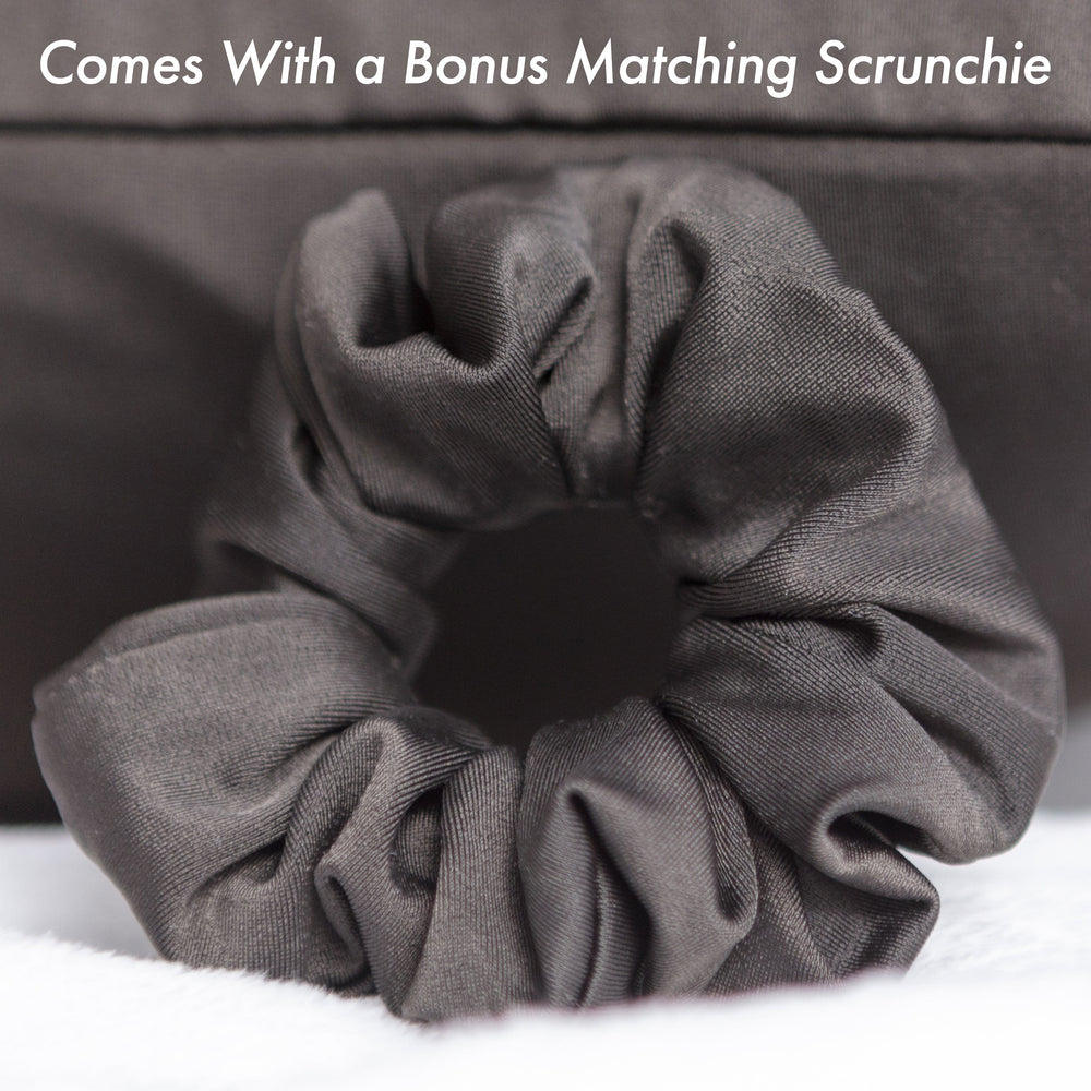 Ultra Silk Like Beauty Pillow Cover - Blend of 85% Nylon and 15% Spandex Means This Cover Is Designed to Keep Hair Tangle Free and Helps Skin - Bonus Matching Hair Scrunchie, Matte Black, Queen
