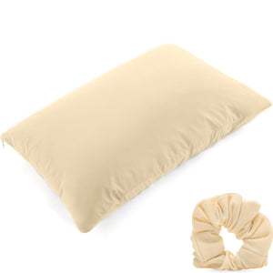 Ultra Silk Like Beauty Pillow Cover - Blend of 85% Nylon and 15% Spandex Means This Cover Is Designed to Keep Hair Tangle Free and Helps Skin - Bonus Matching Hair Scrunchie, Off Cream, Queen