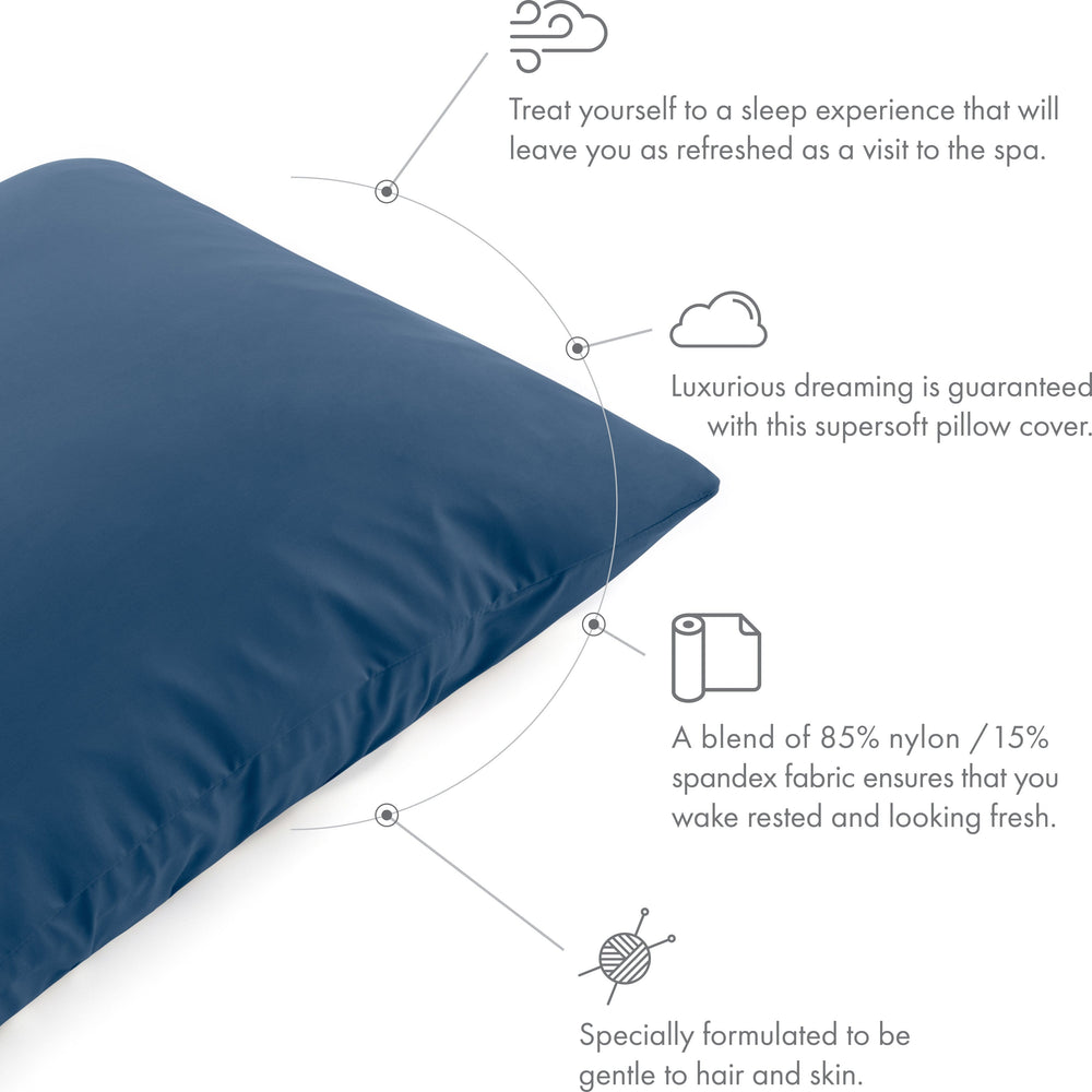 Ultra Silk Like Beauty Pillow Cover - Blend of 85% Nylon and 15% Spandex Means This Cover Is Designed to Keep Hair Tangle Free and Helps Skin - Bonus Matching Hair Scrunchie, Peacock Blue, Queen