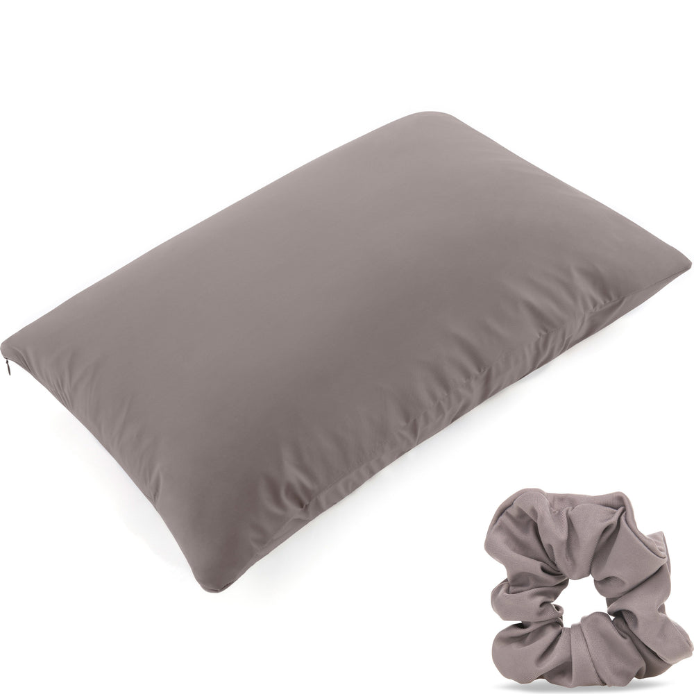 Ultra Silk Like Beauty Pillow Cover - Blend of 85% Nylon and 15% Spandex Means This Cover Is Designed to Keep Hair Tangle Free and Helps Skin - Bonus Matching Hair Scrunchie, Stone Grey, Queen