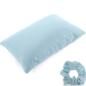 Ultra Silk Like Beauty Pillow Cover - Blend of 85% Nylon and 15% Spandex Means This Cover Is Designed to Keep Hair Tangle Free and Helps Skin - Bonus Matching Hair Scrunchie, Sweat Baby Blue, Queen