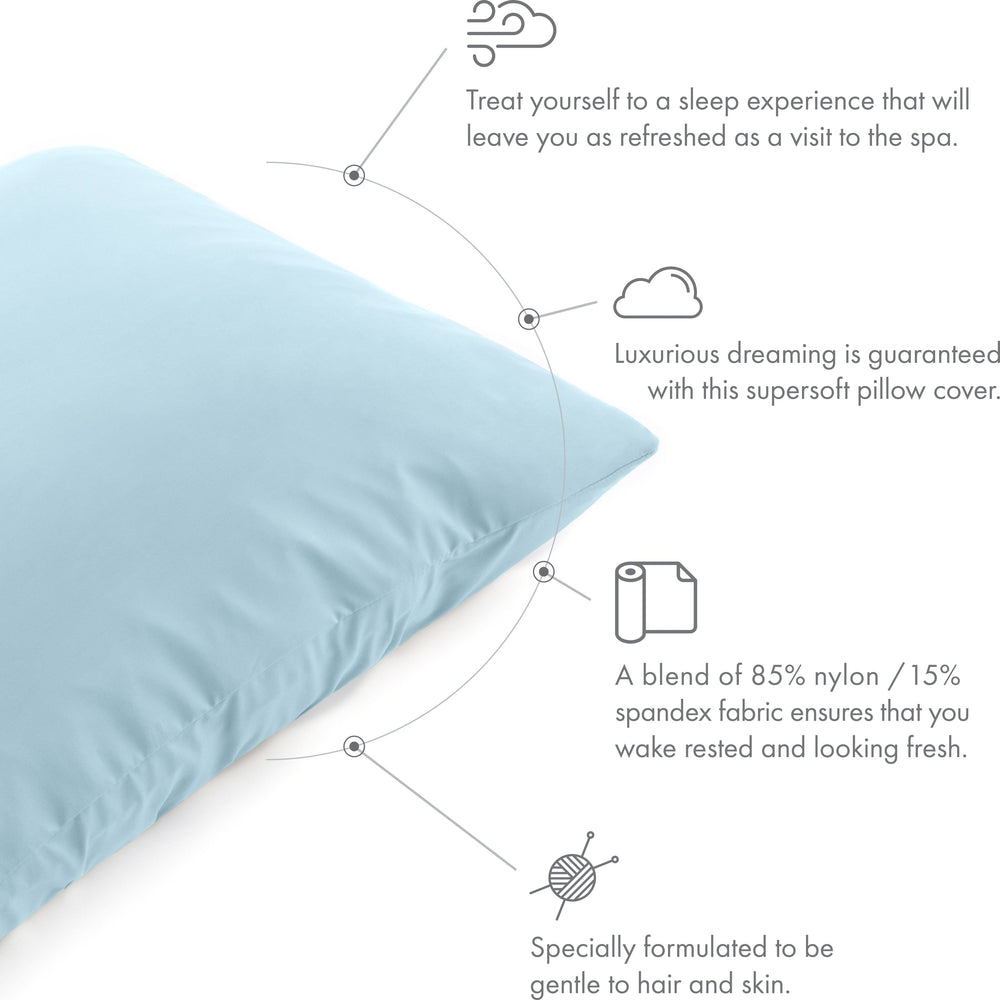 Ultra Silk Like Beauty Pillow Cover - Blend of 85% Nylon and 15% Spandex Means This Cover Is Designed to Keep Hair Tangle Free and Helps Skin - Bonus Matching Hair Scrunchie, Sweat Baby Blue, Queen