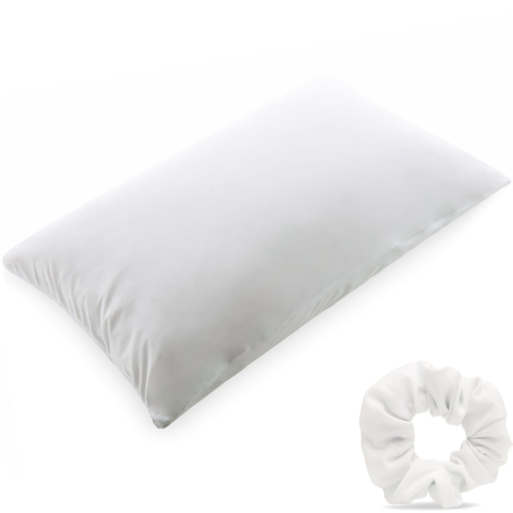 Ultra Silk Like Beauty Pillow Cover - Blend of 85% Nylon and 15% Spandex Means This Cover Is Designed to Keep Hair Tangle Free and Helps Skin - Bonus Matching Hair Scrunchie, White, Queen