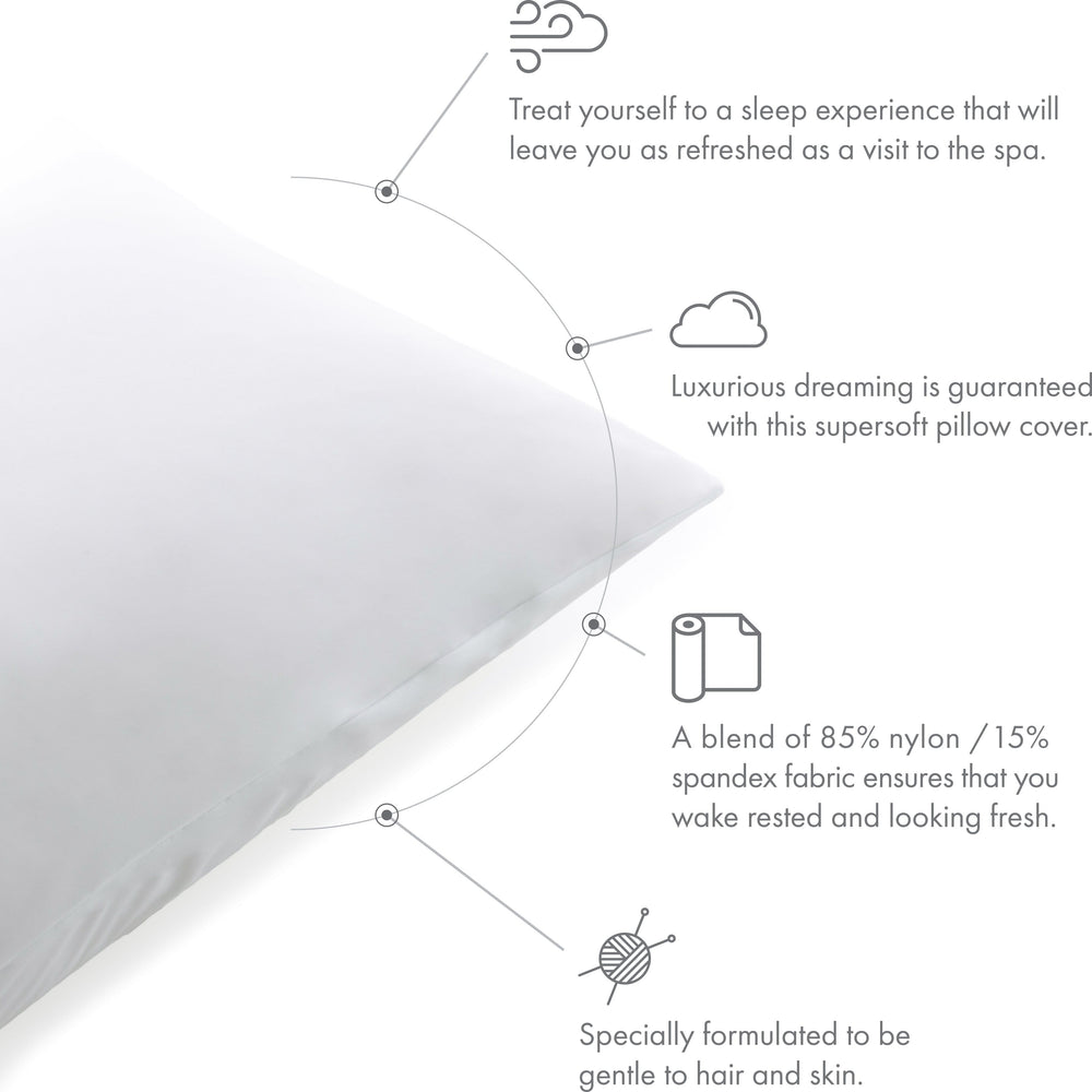 Ultra Silk Like Beauty Pillow Cover - Blend of 85% Nylon and 15% Spandex Means This Cover Is Designed to Keep Hair Tangle Free and Helps Skin - Bonus Matching Hair Scrunchie, White, Queen