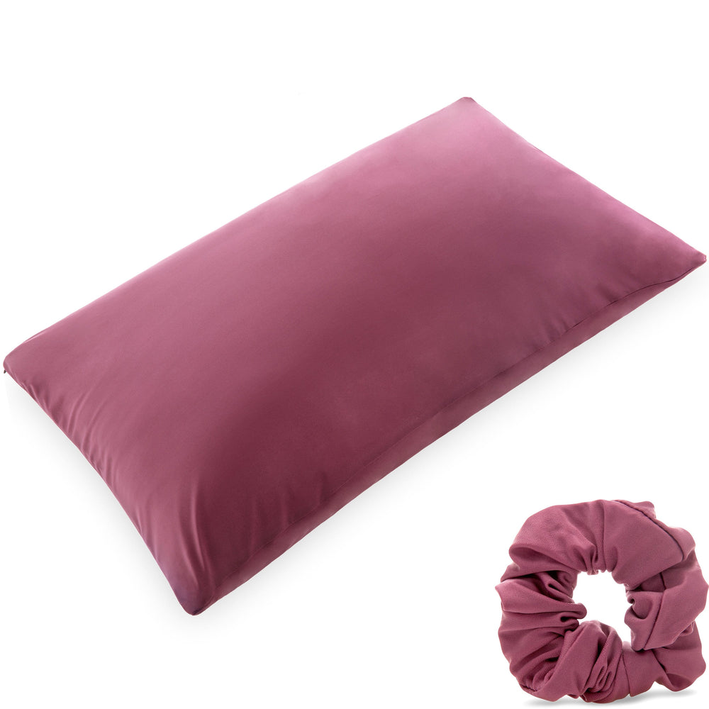 Ultra Silk Like Beauty Pillow Cover - Blend of 85% Nylon and 15% Spandex Means This Cover Is Designed to Keep Hair Tangle Free and Helps Skin - Bonus Matching Hair Scrunchie, Burgundy, Standard