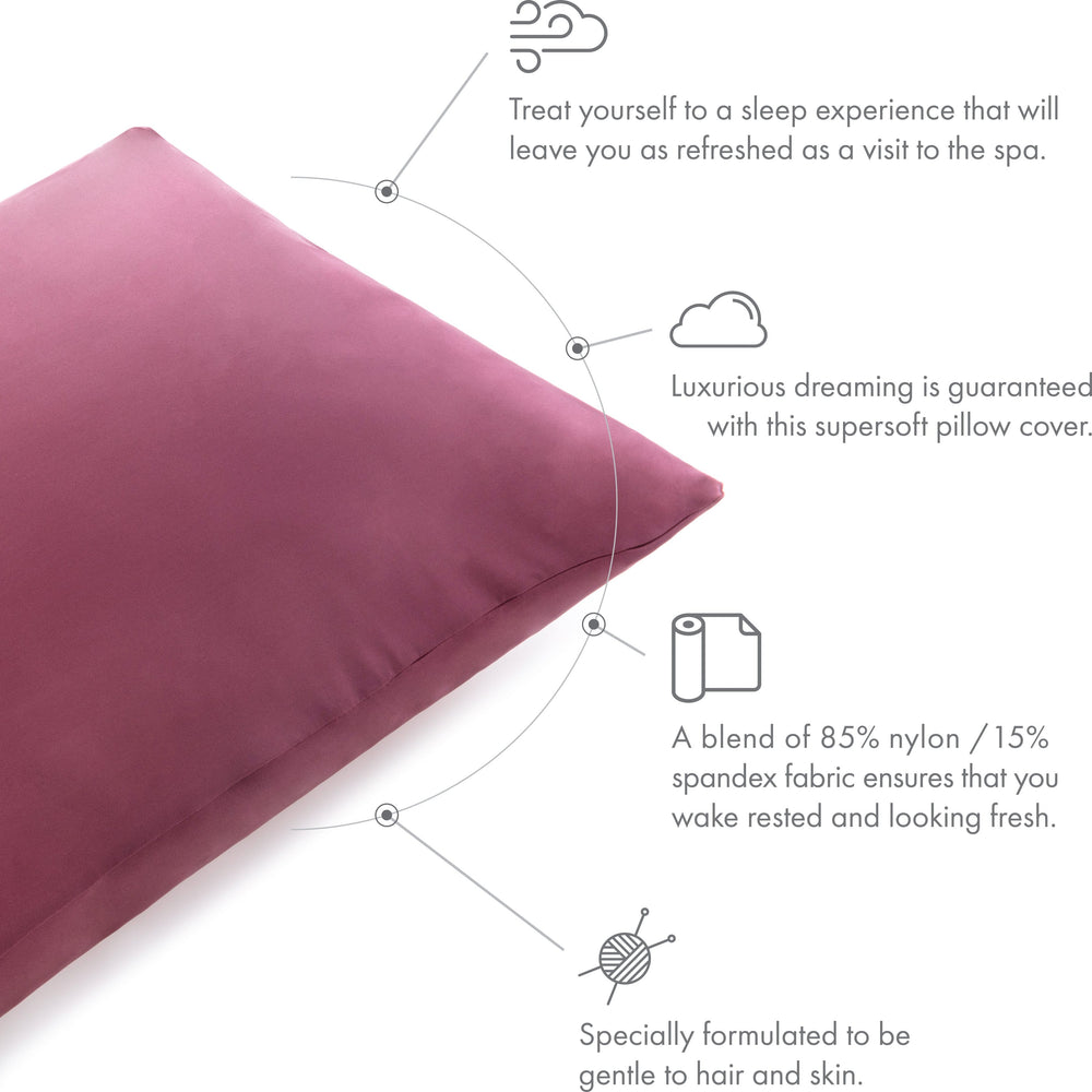 Ultra Silk Like Beauty Pillow Cover - Blend of 85% Nylon and 15% Spandex Means This Cover Is Designed to Keep Hair Tangle Free and Helps Skin - Bonus Matching Hair Scrunchie, Burgundy, Standard