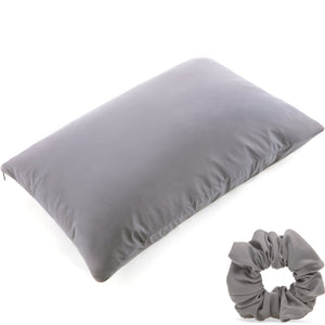 Ultra Silk Like Beauty Pillow Cover - Blend of 85% Nylon and 15% Spandex Means This Cover Is Designed to Keep Hair Tangle Free and Helps Skin - Bonus Matching Hair Scrunchie, Dark Grey, Standard