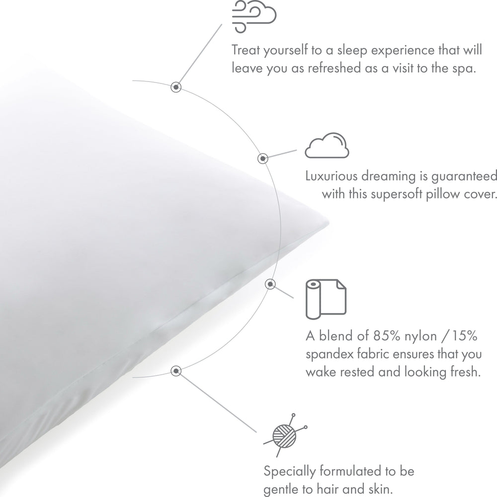 Ultra Silk Like Beauty Pillow Cover - Blend of 85% Nylon and 15% Spandex Means This Cover Is Designed to Keep Hair Tangle Free and Helps Skin - Bonus Matching Hair Scrunchie, White, Standard
