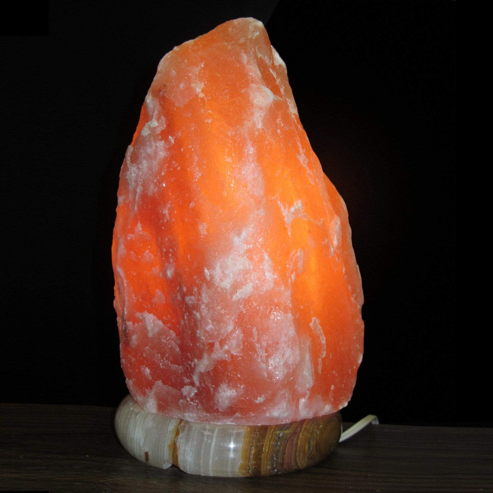 Himalayan Rock Salt Natural Crystal Lamp, 8.5 Inches Tall - Soft Calm Therapeutic Light - Unique Naturally Formed Salt Crystal Handcrafted Design On Onyx Marble Base - Table Lamp, Dark Orange Hue