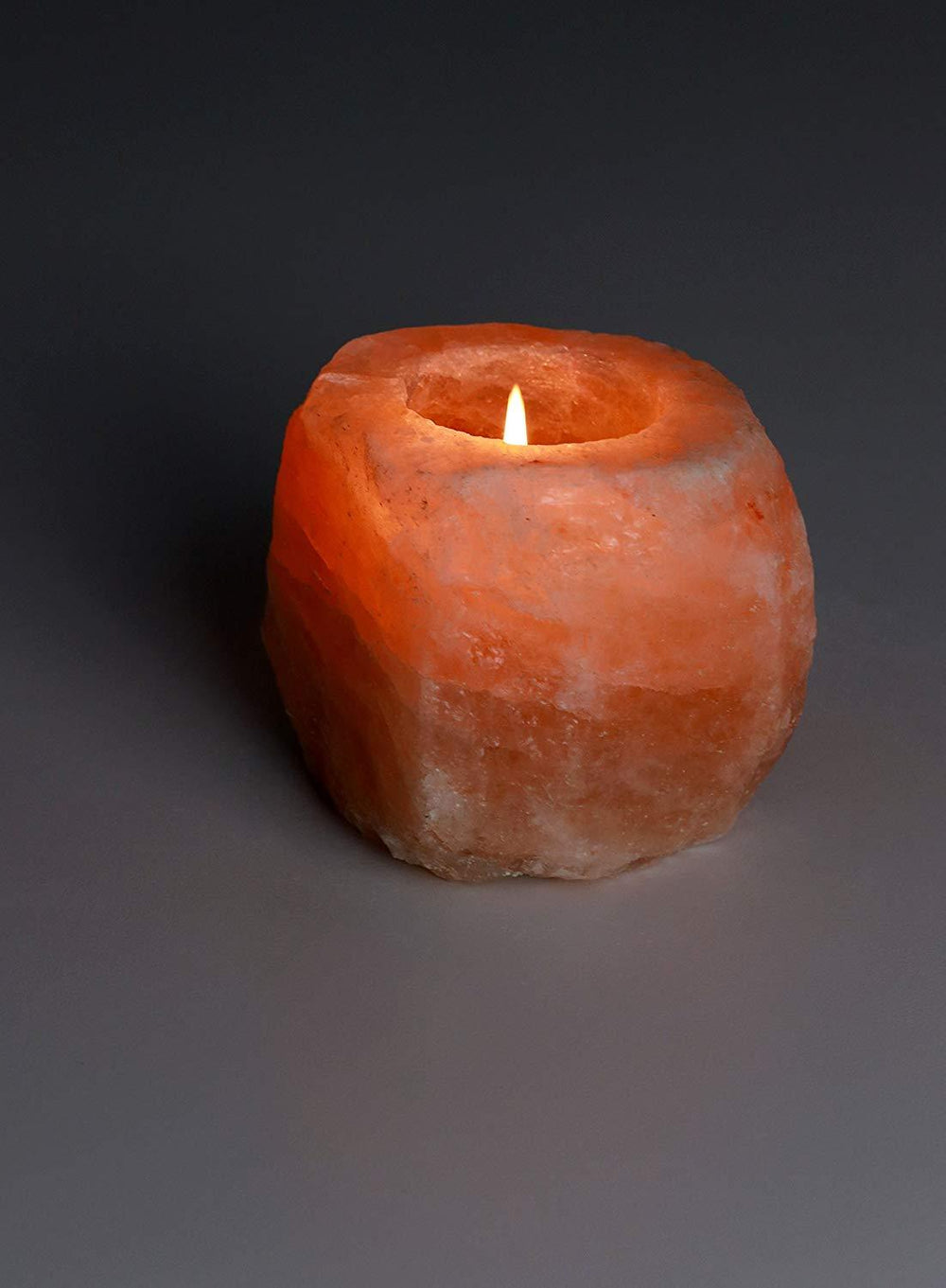 Himalayan Rock Salt Natural Crystal Candleholder, Soft Calm Therapeutic Candle Light - Unique Naturally Formed Salt Crystal Handcrafted Design - Candleholder, Dark Orange Hue