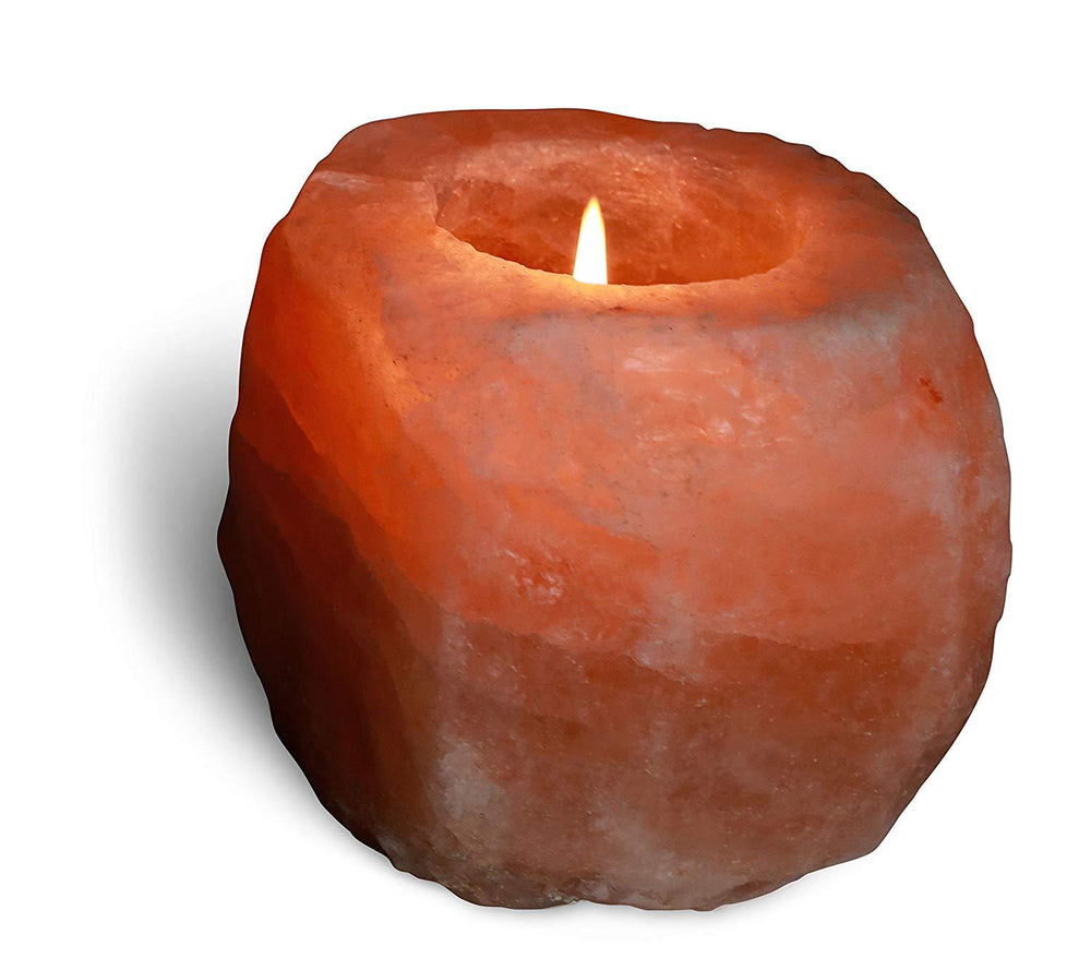 Himalayan Rock Salt Natural Crystal Candleholder, Soft Calm Therapeutic Candle Light - Unique Naturally Formed Salt Crystal Handcrafted Design - Candleholder, Dark Orange Hue