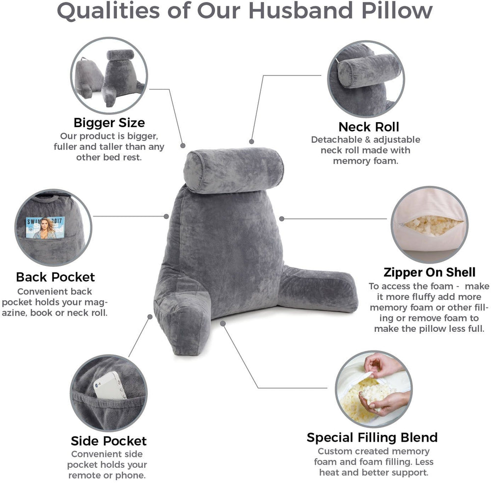 Husband Pillow Big Bedrest Reading & Support Bed Backrest with