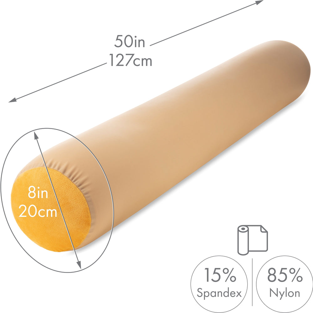 Straight Body Pillow, Full Size Premium Microbead,Side Sleeping / Maternity Pregnant Women, Supportive ,Fluffy, Breathable, Cooling, 85/15 spandex/nylon Silky Feel Anti-Aging - 48” X 8” - Barely Beige