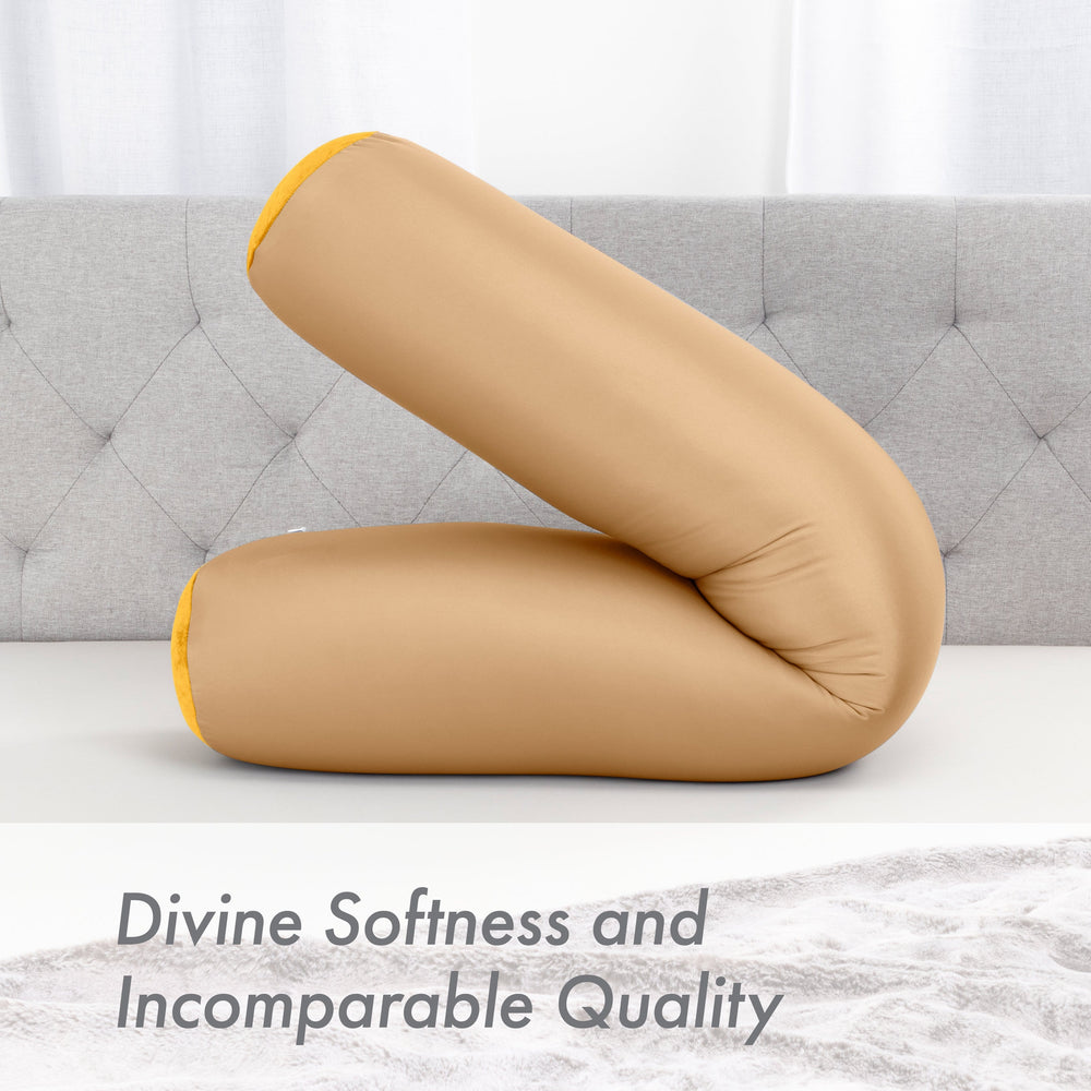 Straight Body Pillow, Full Size Premium Microbead,Side Sleeping / Maternity Pregnant Women, Supportive ,Fluffy, Breathable, Cooling, 85/15 spandex/nylon Silky Feel Anti-Aging - 48” X 8” - Barely Beige