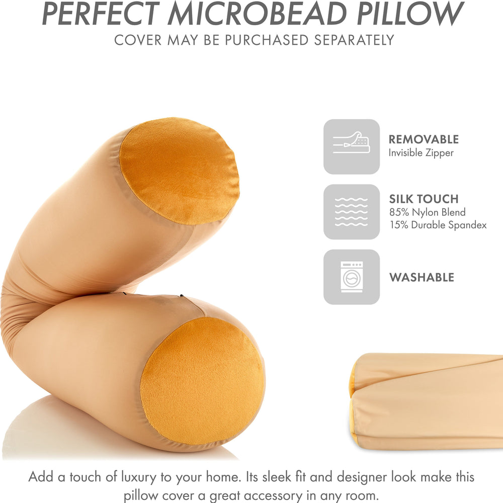 Straight Body Pillow, Full Size Premium Microbead,Side Sleeping / Maternity Pregnant Women, Supportive ,Fluffy, Breathable, Cooling, 85/15 spandex/nylon Silky Feel Anti-Aging - 48” X 8” - Barely Beige