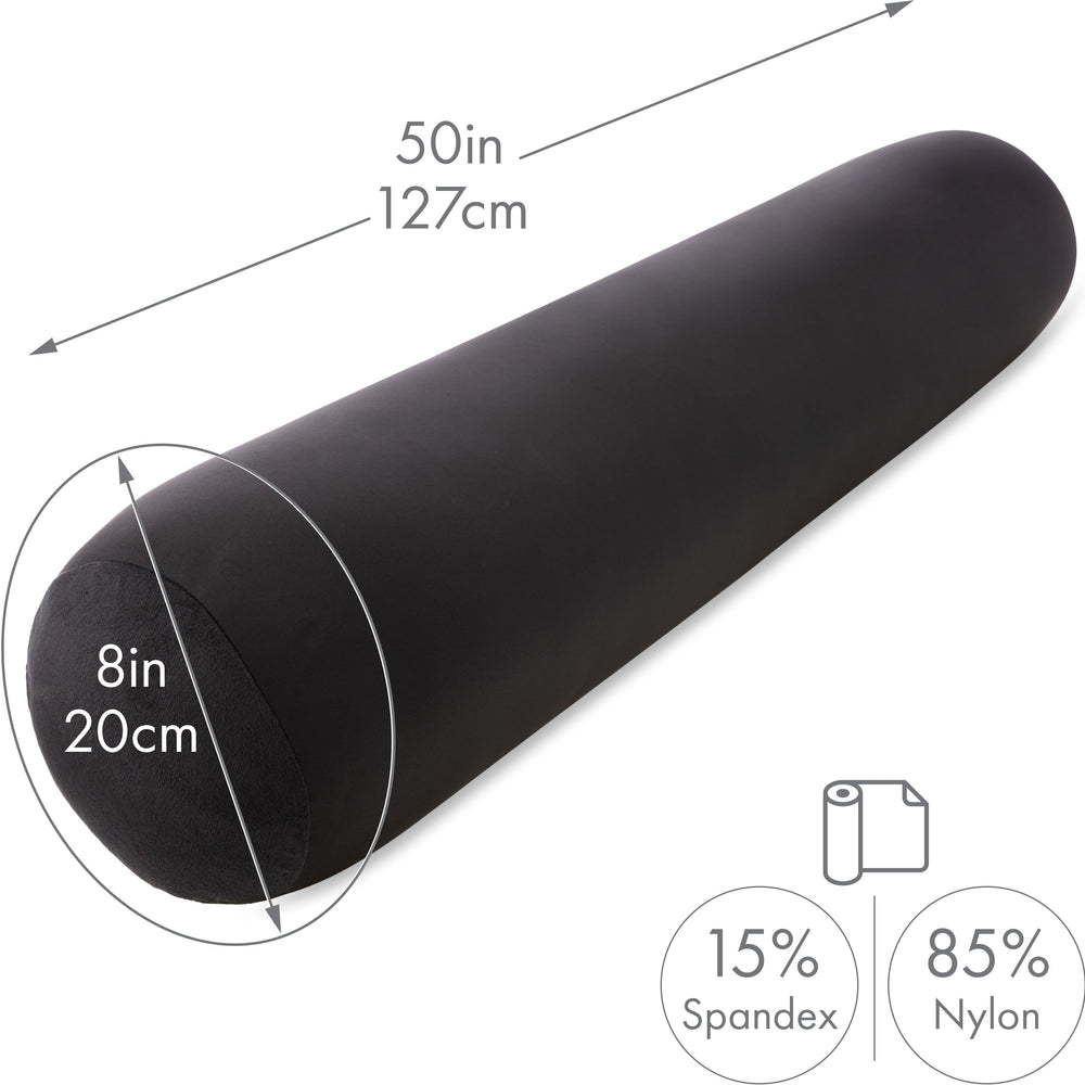 Straight Body Pillow, Full Size Premium Microbead,Side Sleeping / Maternity Pregnant Women, Supportive ,Fluffy, Breathable, Cooling, 85/15 spandex/nylon Silky Feel Anti-Aging - 48” X 8” - Black