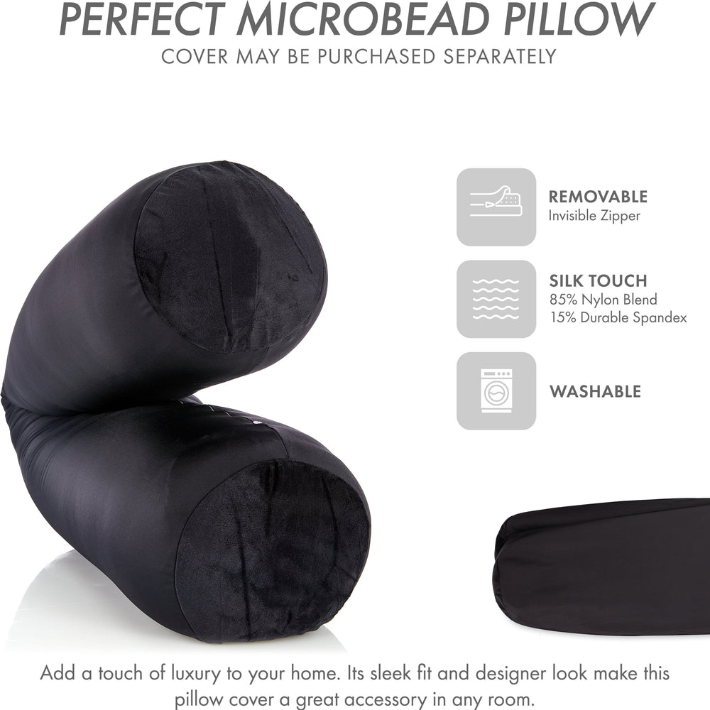 Straight Body Pillow, Full Size Premium Microbead,Side Sleeping / Maternity Pregnant Women, Supportive ,Fluffy, Breathable, Cooling, 85/15 spandex/nylon Silky Feel Anti-Aging - 48” X 8” - Black