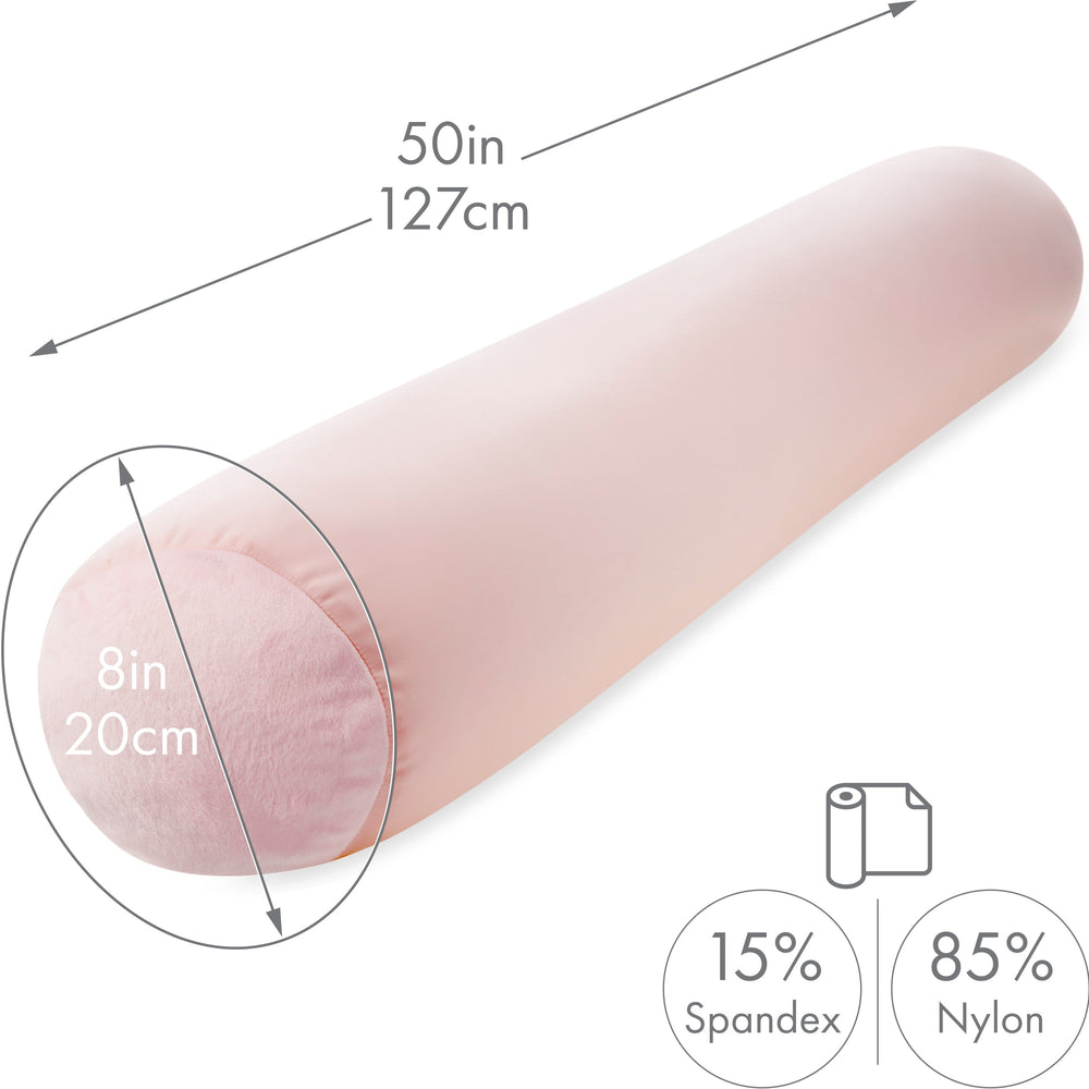 Straight Body Pillow, Full Size Premium Microbead,Side Sleeping / Maternity Pregnant Women, Supportive ,Fluffy, Breathable, Cooling, 85/15 spandex/nylon Silky Feel Anti-Aging - 48” X 8” - Cream Peach