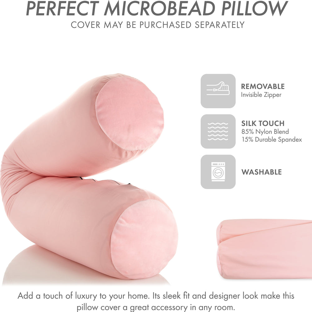 Straight Body Pillow, Full Size Premium Microbead,Side Sleeping / Maternity Pregnant Women, Supportive ,Fluffy, Breathable, Cooling, 85/15 spandex/nylon Silky Feel Anti-Aging - 48” X 8” - Cream Peach