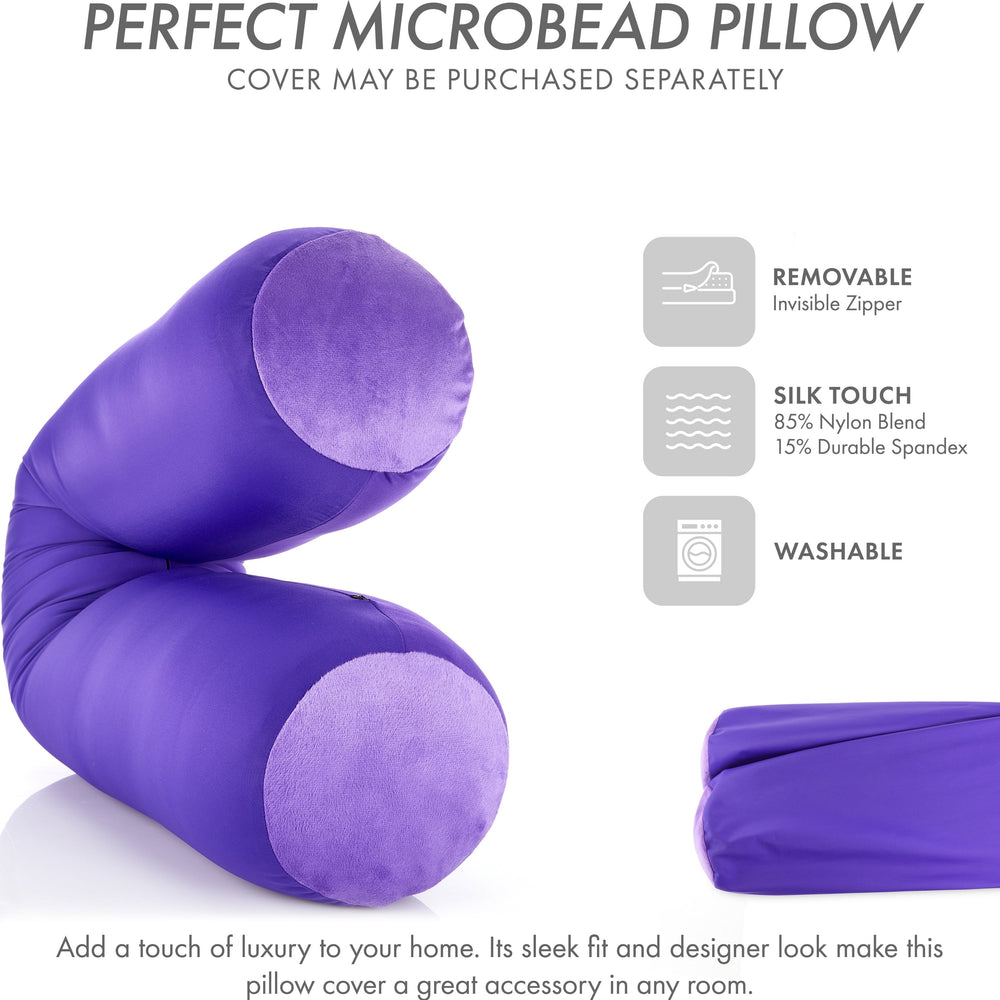 Straight Body Pillow, Full Size Premium Microbead,Side Sleeping / Maternity Pregnant Women, Supportive ,Fluffy, Breathable, Cooling,85/15 spandex/nylon Silky Feel Anti-Aging - 48” X 8” - Dark Landaner