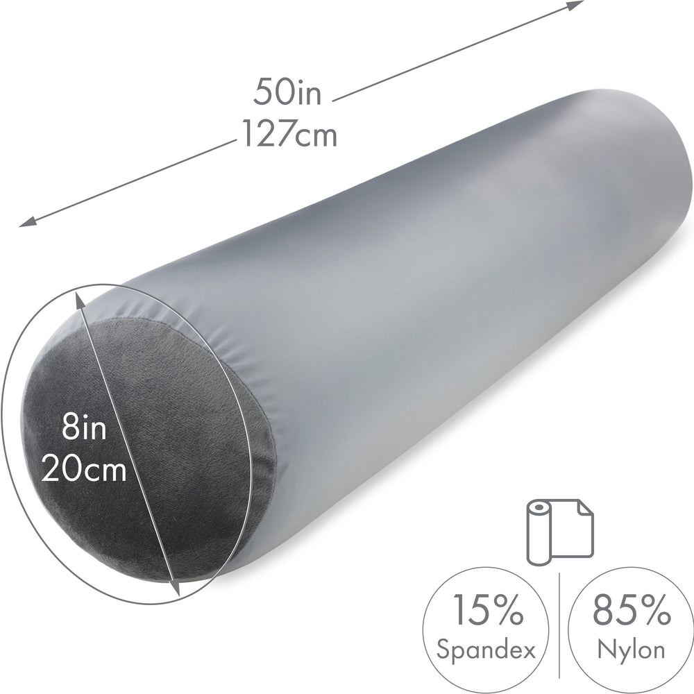 Straight Body Pillow, Full Size Premium Microbead,Side Sleeping / Maternity Pregnant Women, Supportive ,Fluffy, Breathable, Cooling, 85/15 spandex/nylon Silky Anti-Aging Cover - 48” X 8” - Dark Grey