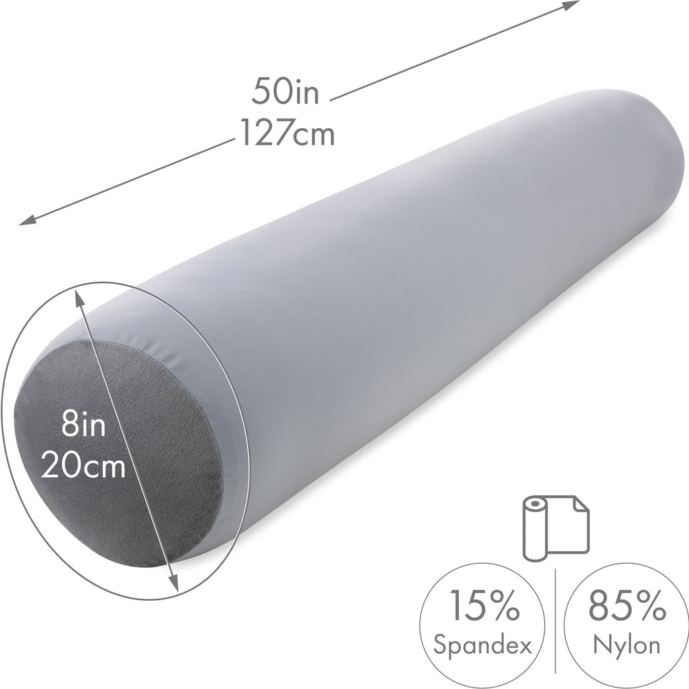 Straight Body Pillow, Full Size Premium Microbead,Side Sleeping / Maternity Pregnant Women, Supportive ,Fluffy, Breathable, Cooling, 85/15 spandex/nylon Silky Feel Anti-Aging - 48” X 8” - Light Grey