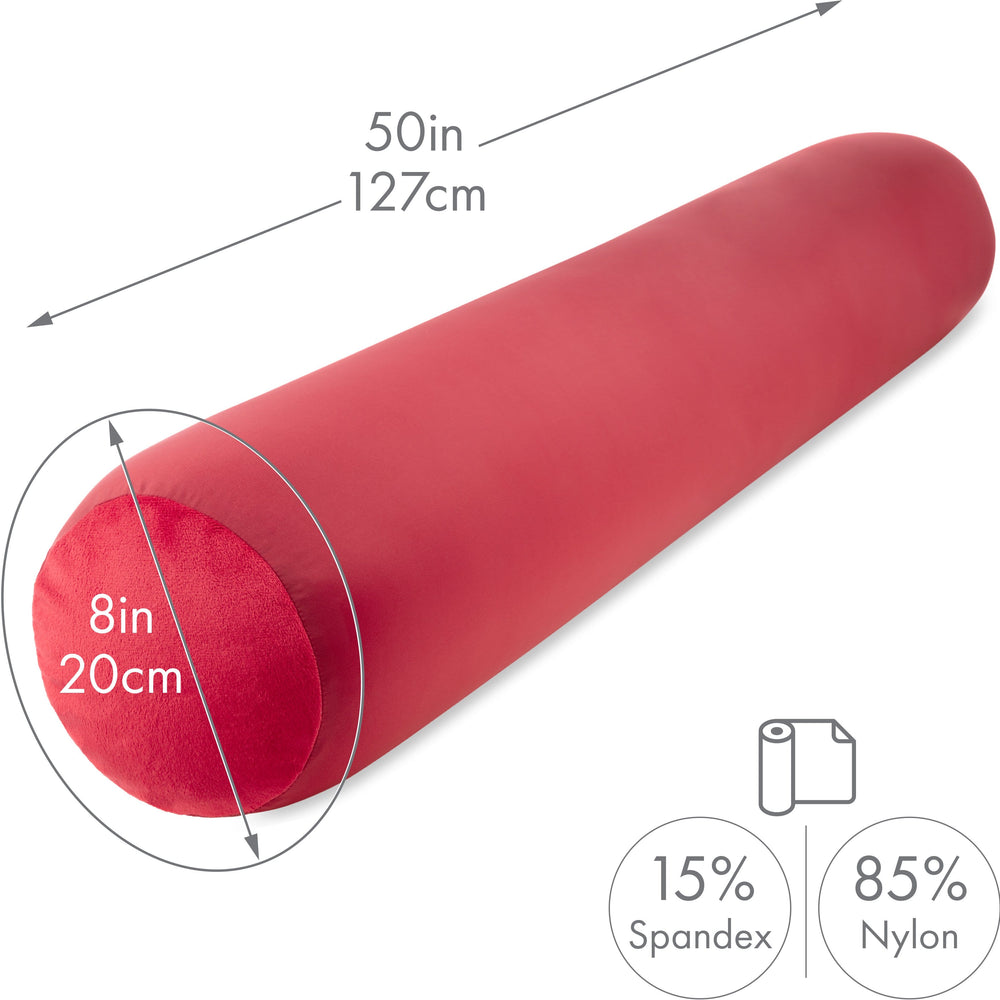 Straight Body Pillow, Full Size Premium Microbead,Side Sleeping / Maternity Pregnant Women, Supportive ,Fluffy, Breathable, Cooling, 85/15 spandex/nylon Silky Feel Anti-Aging - 48” X 8” - Maroon