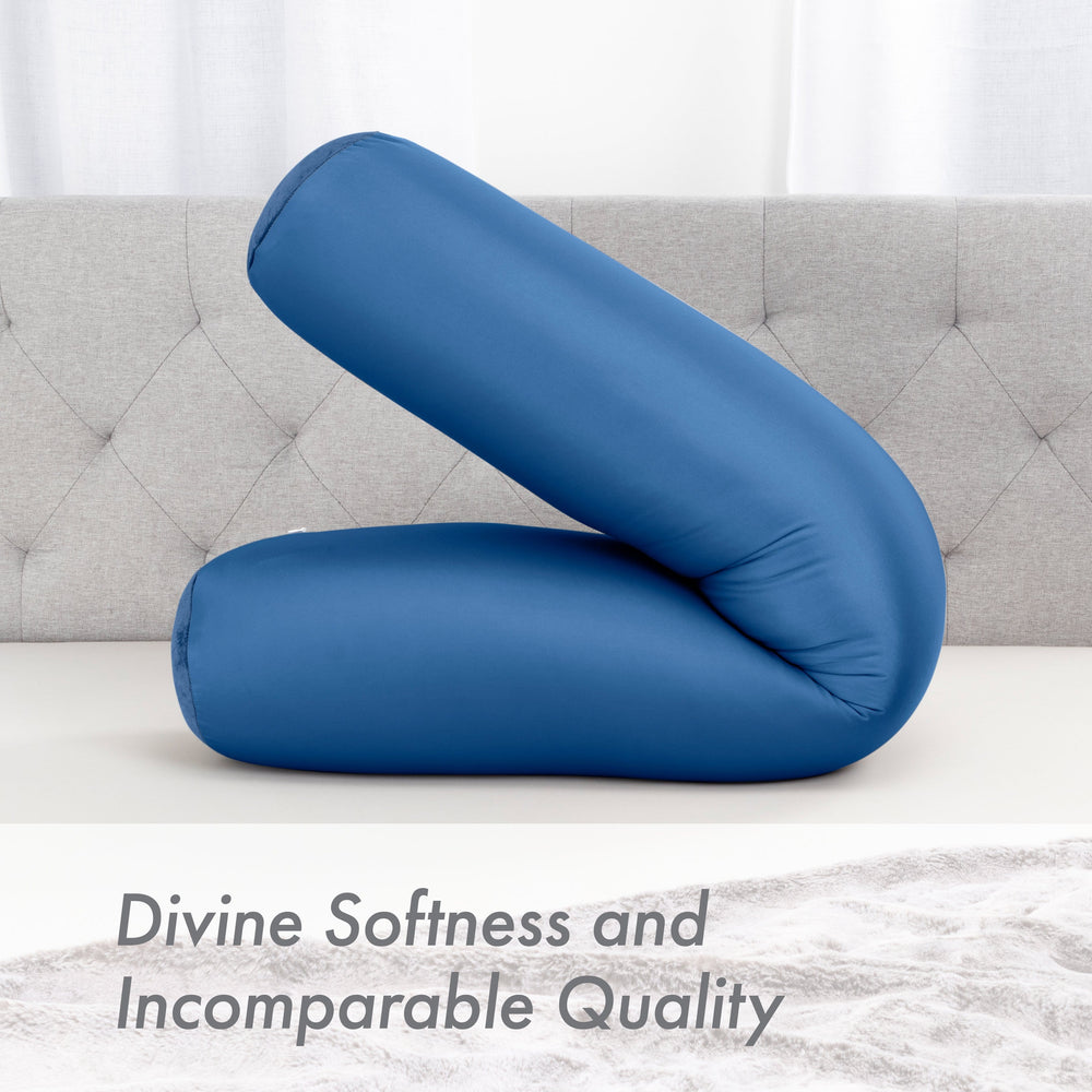 Straight Body Pillow, Full Size Premium Microbead,Side Sleeping / Maternity Pregnant Women, Supportive ,Fluffy, Breathable, Cooling, 85/15 spandex/nylon Silky Feel Anti-Aging - 48” X 8” - Peacock Blue