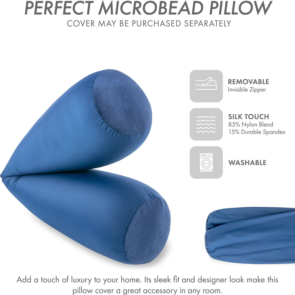 Straight Body Pillow, Full Size Premium Microbead,Side Sleeping / Maternity Pregnant Women, Supportive ,Fluffy, Breathable, Cooling, 85/15 spandex/nylon Silky Feel Anti-Aging - 48” X 8” - Peacock Blue