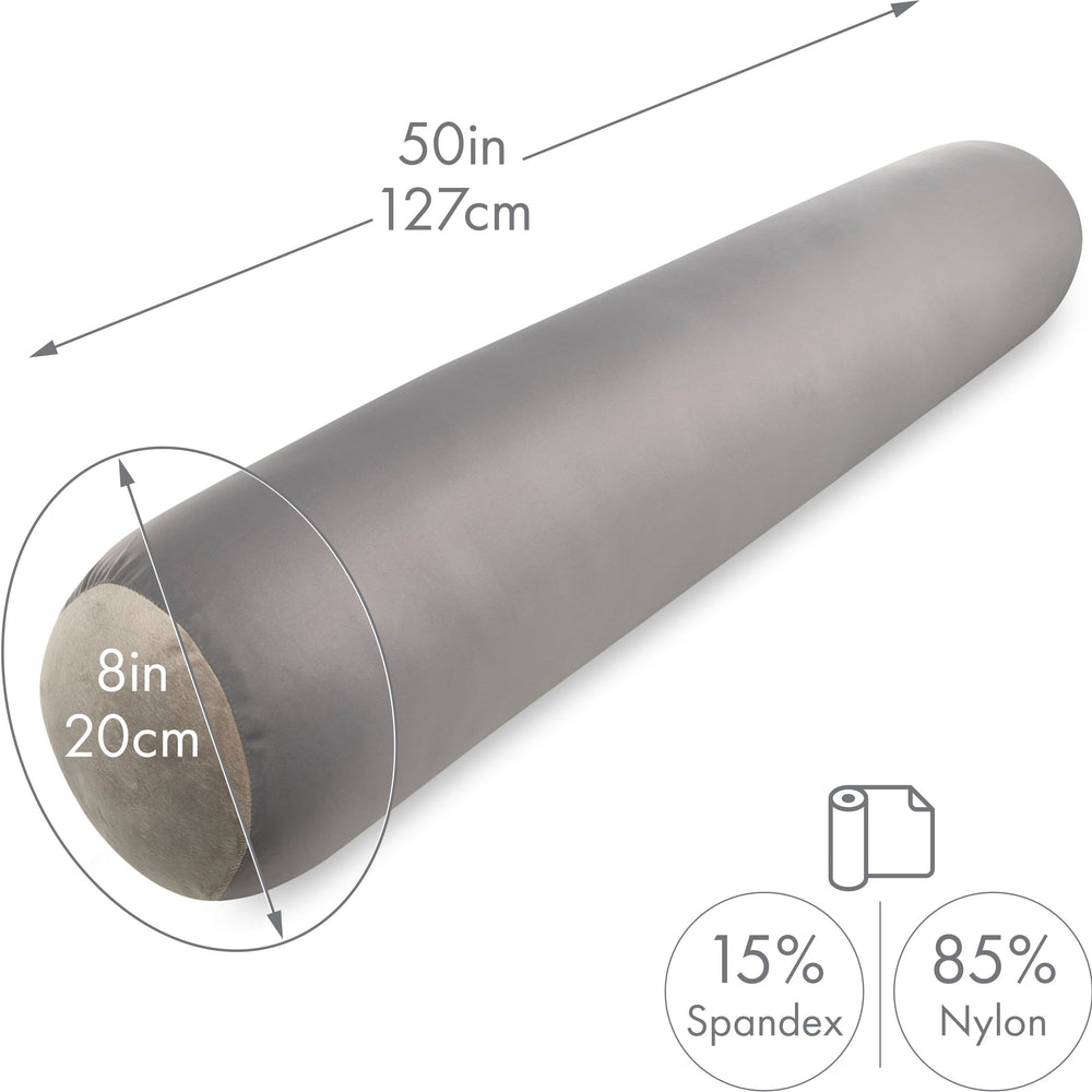 Straight Body Pillow, Full Size Premium Microbead,Side Sleeping / Maternity Pregnant Women, Supportive ,Fluffy, Breathable, Cooling, 85/15 spandex/nylon Silky Feel Anti-Aging - 48” X 8” - Stone Grey