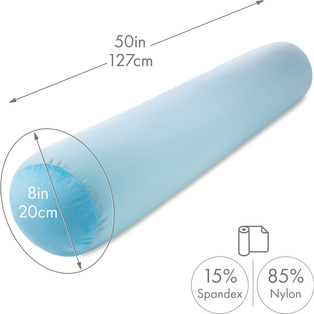 Straight Body Pillow, Full Size Premium Microbead,Side Sleeping / Maternity Pregnant Women, Supportive ,Fluffy, Breathable, Cooling, 85/15 spandex/nylon Silky Anti-Aging - 48” X 8” - Sweet Baby Blue