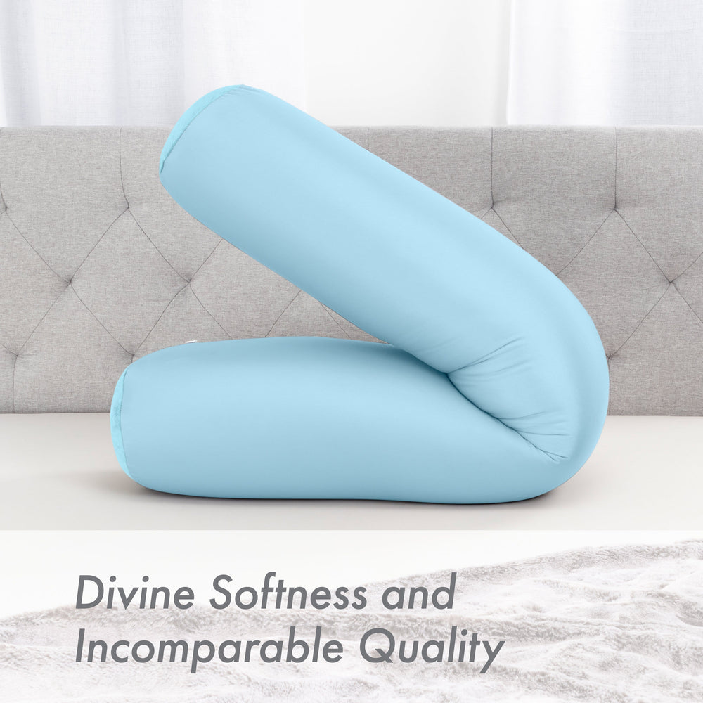 Straight Body Pillow, Full Size Premium Microbead,Side Sleeping / Maternity Pregnant Women, Supportive ,Fluffy, Breathable, Cooling, 85/15 spandex/nylon Silky Anti-Aging - 48” X 8” - Sweet Baby Blue