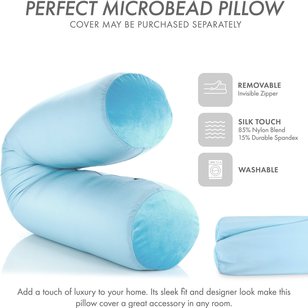 Straight Body Pillow, Full Size Premium Microbead,Side Sleeping / Maternity Pregnant Women, Supportive ,Fluffy, Breathable, Cooling, 85/15 spandex/nylon Silky Anti-Aging - 48” X 8” - Sweet Baby Blue