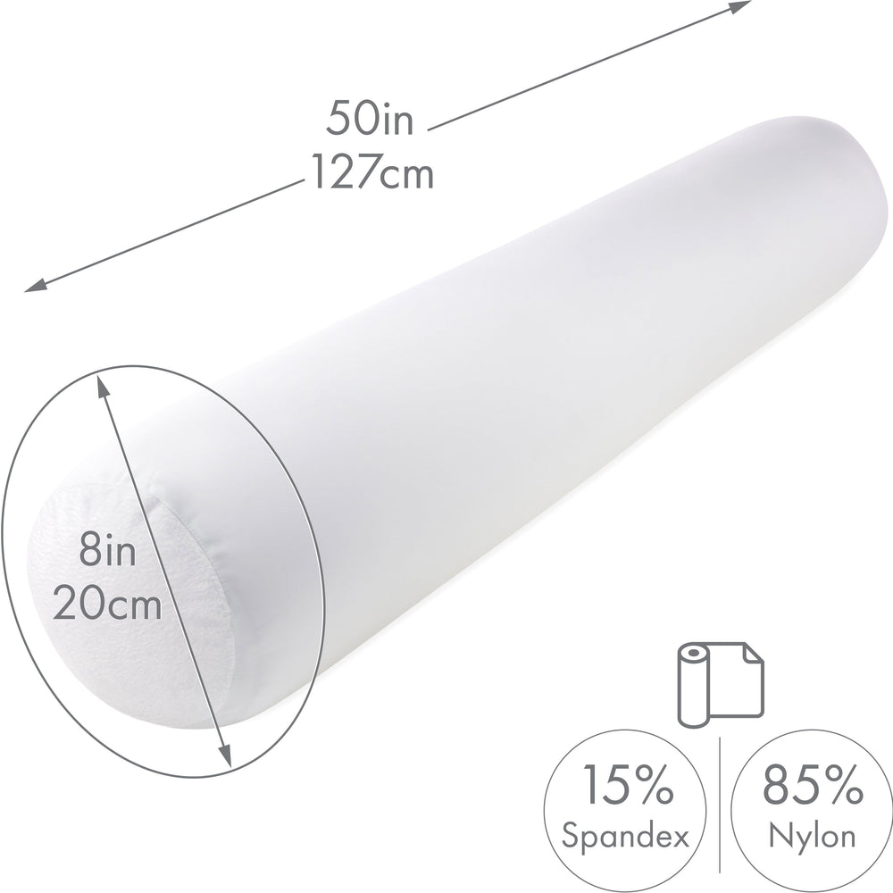 Straight Body Pillow, Full Size Premium Microbead,Side Sleeping / Maternity Pregnant Women, Supportive ,Fluffy, Breathable, Cooling, 85/15 spandex/nylon Silky Feel Anti-Aging - 48” X 8” - White