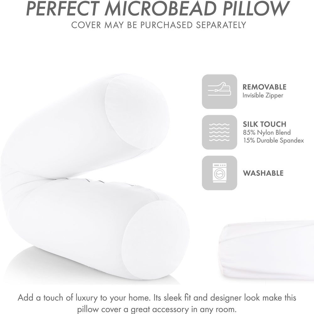 Straight Body Pillow, Full Size Premium Microbead,Side Sleeping / Maternity Pregnant Women, Supportive ,Fluffy, Breathable, Cooling, 85/15 spandex/nylon Silky Feel Anti-Aging - 48” X 8” - White