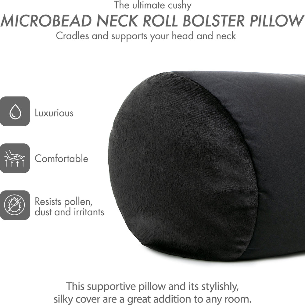 Microbead Bolster Neck Roll Pillow, Gently On Body, Head, Neck & Shoulders No Pain Rest, Relax Sleep - Silky Feel Prevent Wrinkles & Hair Breakage - Lightweight Cylinder, 14" x 8"