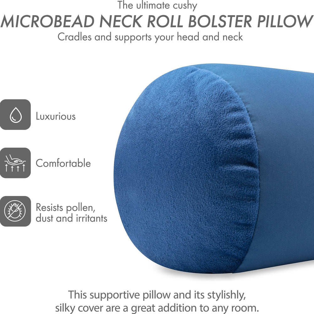 Microbead Bolster Neck Roll Pillow, Gently On Body, Head, Neck & Shoulders No Pain Rest, Relax Sleep - Silky Feel Prevent Wrinkles & Hair Breakage - Lightweight Cylinder, 14" x 8"