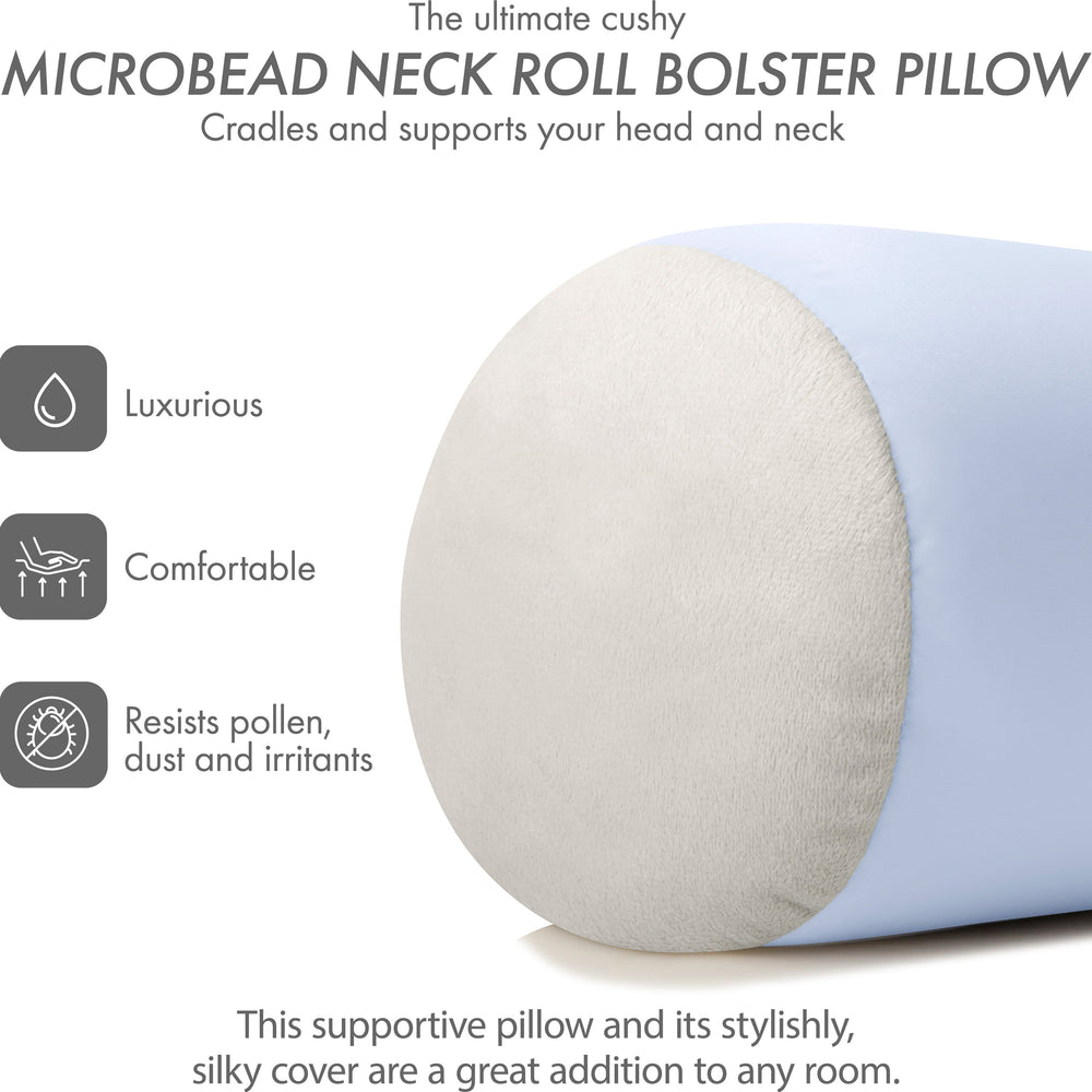 Microbead Bolster Neck Roll Pillow, Gently On Body, Head, Neck & Shoulders No Pain Rest, Relax Sleep - Silky Feel Prevent Wrinkles & Hair Breakage - Lightweight Cylinder, 14" x 8"