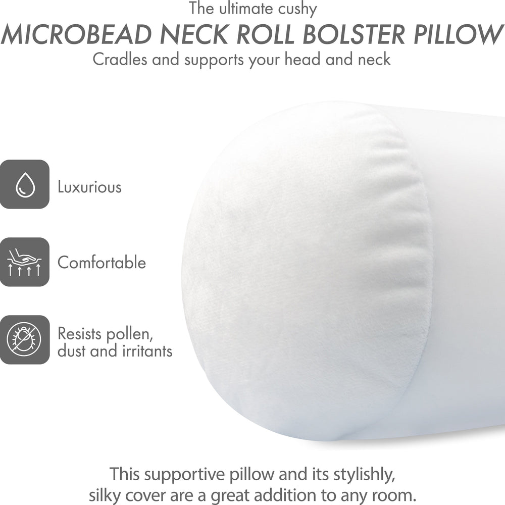 Microbead Bolster Neck Roll Pillow, Gently On Body, Head, Neck & Shoulders No Pain Rest, Relax Sleep - Silky Feel Prevent Wrinkles & Hair Breakage - Lightweight Cylinder, 14" x 8"