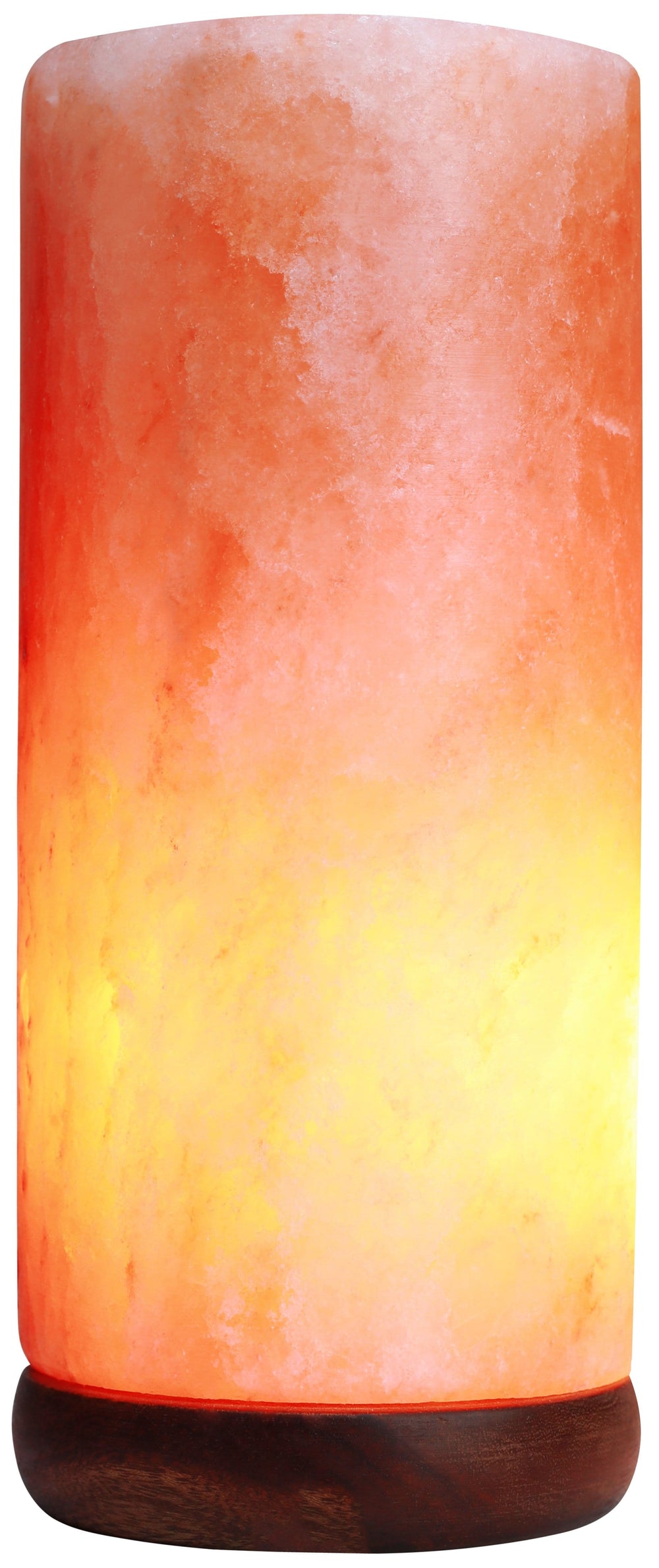 Himalayan Rock Salt Cylinder Lamp, 7 Inches Tall - Soft Calm Therapeutic Light - Smoothly Carved Handcrafted Cylindrical Design - Finished Wood Base - Tibetan Evaporated Rock Lamps - , Dark Orange Hue