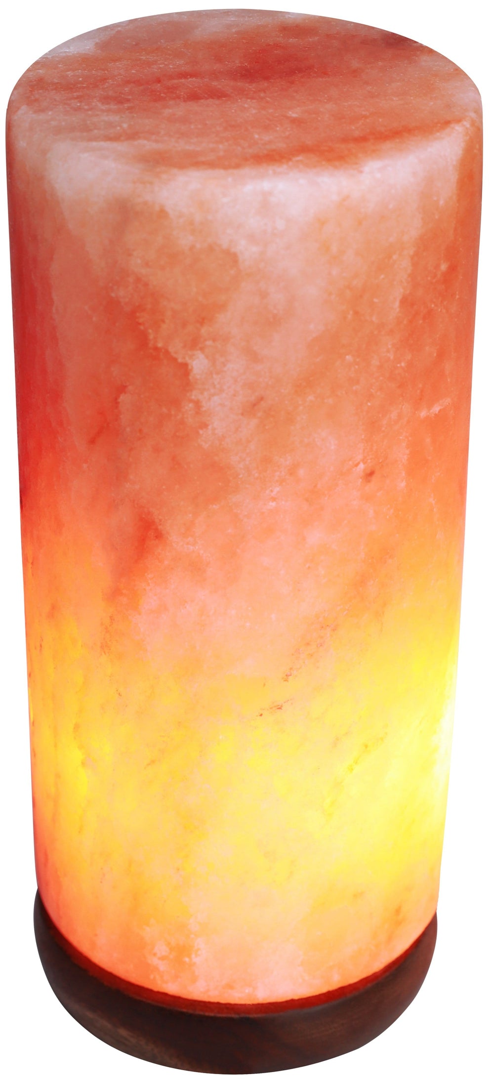 Himalayan Rock Salt Cylinder Lamp, 7 Inches Tall - Soft Calm Therapeutic Light - Smoothly Carved Handcrafted Cylindrical Design - Finished Wood Base - Tibetan Evaporated Rock Lamps - , Dark Orange Hue