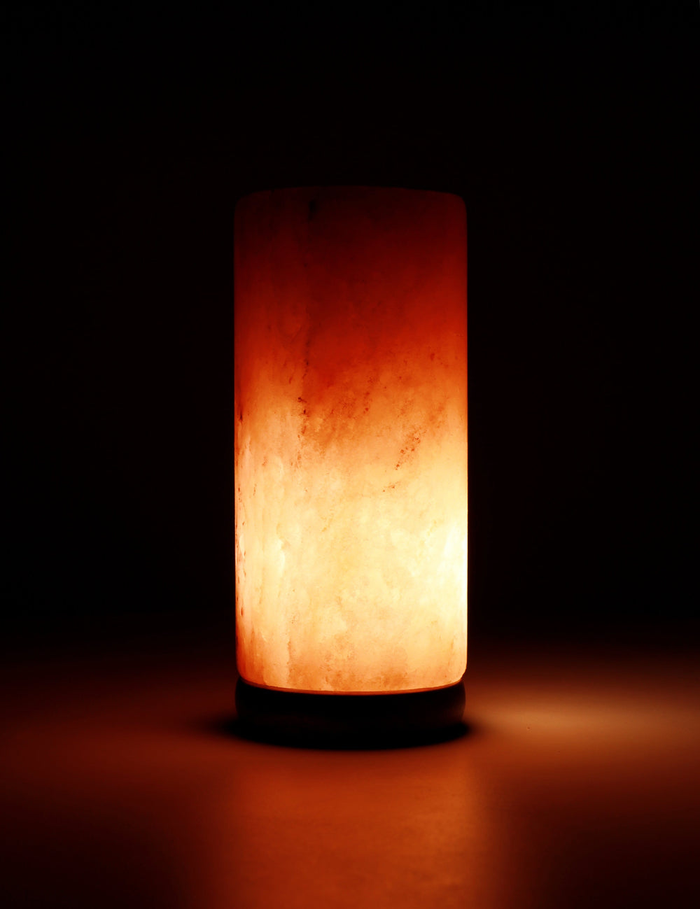 Himalayan Rock Salt Cylinder Lamp, 7 Inches Tall - Soft Calm Therapeutic Light - Smoothly Carved Handcrafted Cylindrical Design - Finished Wood Base - Tibetan Evaporated Rock Lamps - , Dark Orange Hue