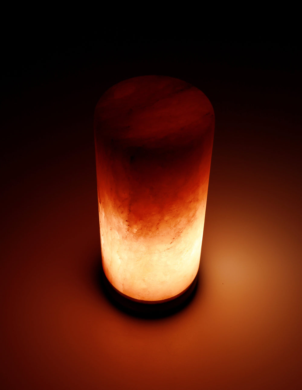 Himalayan Rock Salt Cylinder Lamp, 7 Inches Tall - Soft Calm Therapeutic Light - Smoothly Carved Handcrafted Cylindrical Design - Finished Wood Base - Tibetan Evaporated Rock Lamps - , Dark Orange Hue