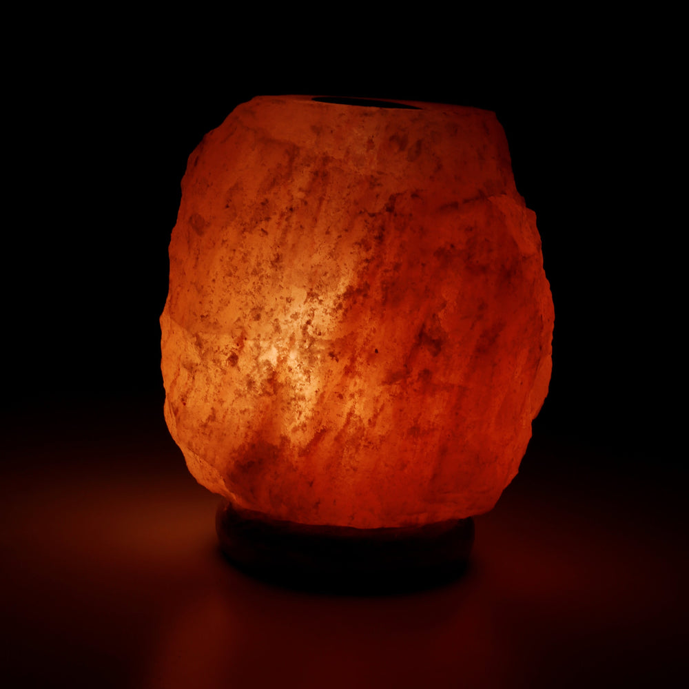 Himalayan Rock Salt Natural Oil Heating Lamp, 7 Inch Tall - Soft Calm Therapeutic Light - Naturally Salt Crystal On Onyx Marble Base - Table Oil Diffuser, Dark Orange Hue