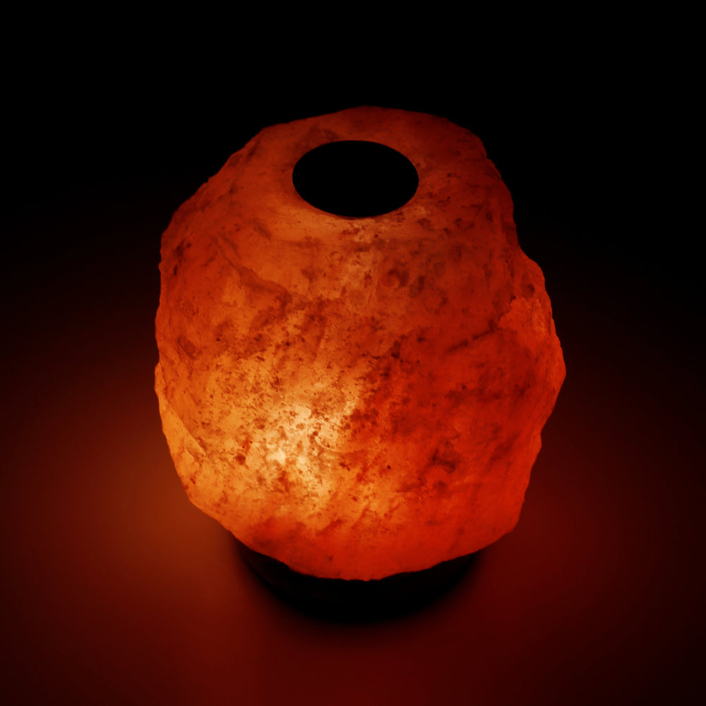 Himalayan Rock Salt Natural Oil Heating Lamp, 7 Inch Tall - Soft Calm Therapeutic Light - Naturally Salt Crystal On Onyx Marble Base - Table Oil Diffuser, Dark Orange Hue