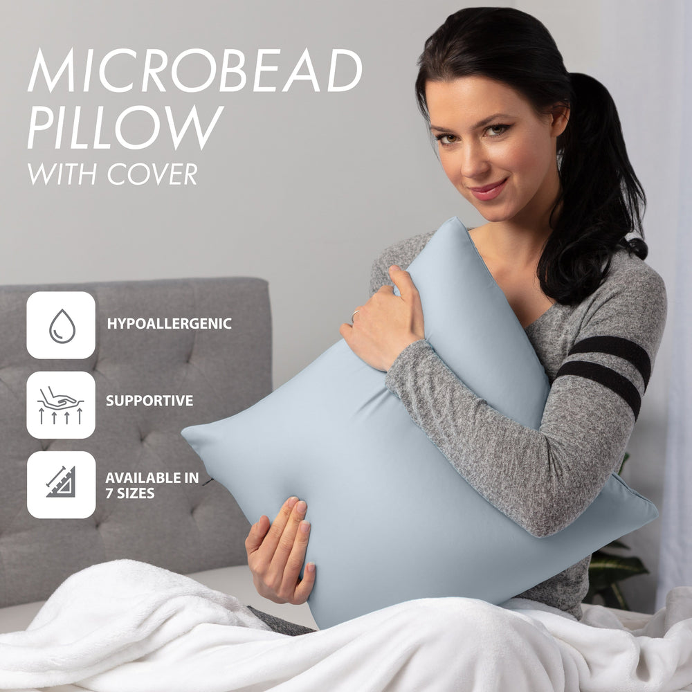 Throw Pillow – Light Grey: 1 PCS Luxurious Premium Microbead Pillow With 85/15 Nylon/Spandex Fabric. Forever Fluffy, Outstanding Beauty & Support. Silky, Soft & Beyond Comfortable