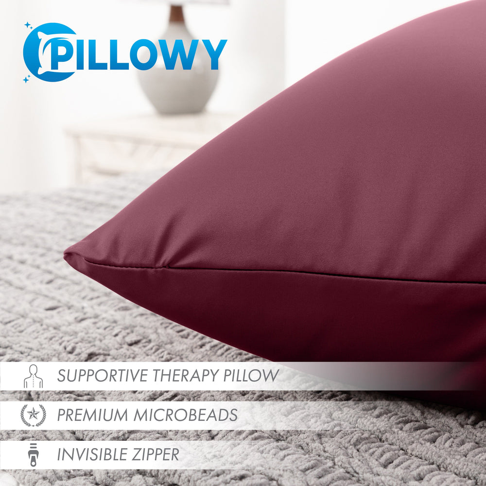 Throw Pillow – Burgundy - Merlot: 1 PCS Luxurious Premium Microbead Pillow With 85/15 Nylon/Spandex Fabric. Forever Fluffy, Outstanding Beauty & Support. Silky, Soft & Beyond Comfortable